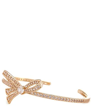 Southern Living x Borrowed & Blue Crystal CZ Pave Delicate Metal Bow Cuff Bracelet by Southern Living