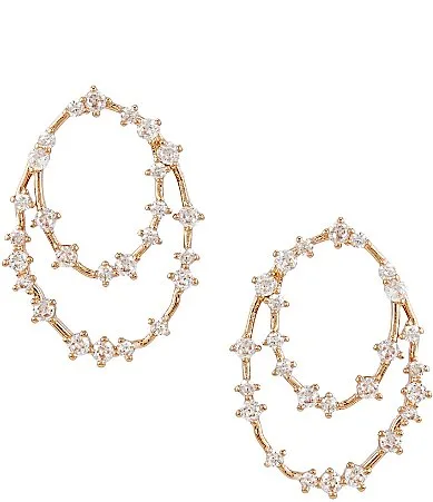 Southern Living x Borrowed & Blue Crystal CZ Double Row Open Metal Drop Earrings by Southern Living
