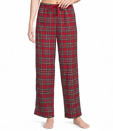Flannel Red Plaid Print Drawstring Elastic Waist Coordinating Holiday Sleep Pants by Sleep Sense