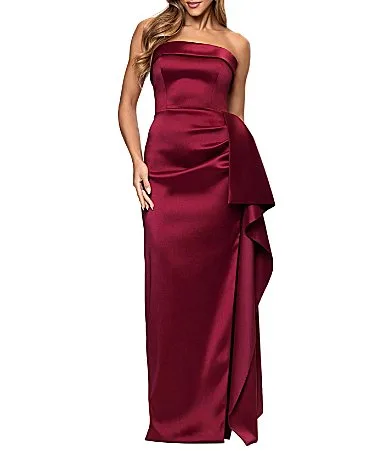 Stretch Mikado Strapless Side Ruffle Sheath Gown by Xscape