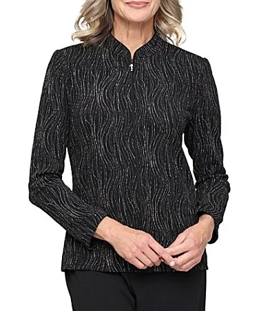 Jacquard Knit Zip Front 34 Sleeve Jacket by Alex Evenings