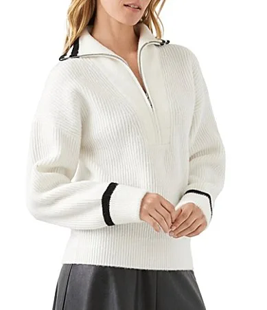 Ribbed Knit Wool Blend Fold Over Collar Long Sleeve Sweater Top by Karen Kane
