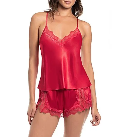 Solid Sleeveless V-Neck Satin & Lace Shorty Pajama Set by In Bloom by Jonquil