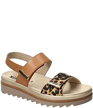 Dominica Leather Leopard Print Wedge Platform Sandals by Mephisto