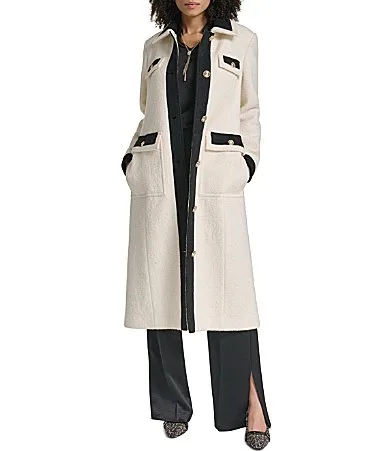 Wool Blend Point Collar Contrast Single Breasted Walker Coat by Karl Lagerfeld