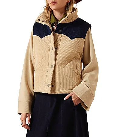 Dalton Corduroy with Denim Yoke High Collar Long Sleeve Western Jacket by Ariat