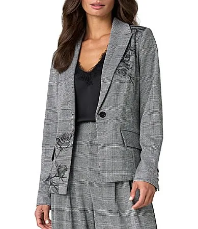 Brooke Glen Plaid Notch Lapel Long Sleeve Blazer by Liverpool Los Angeles