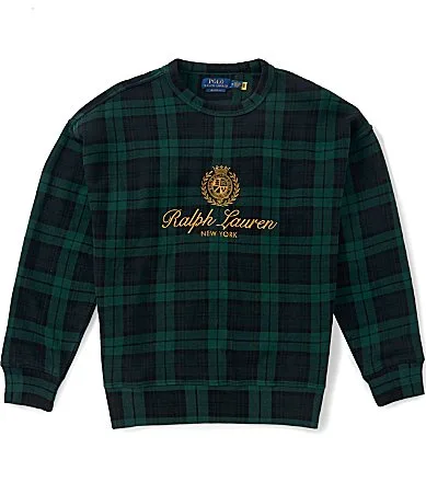 Relaxed Fit Plaid Crest-Embroidered Sweatshirt by Polo Ralph Lauren