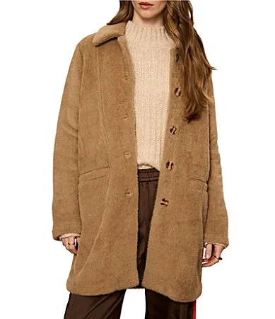 Upside Faux Fur Spread Collar Long Sleeve Button Front Faux Fur Jacket by Sanctuary