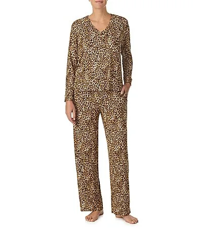 Animal Print Long Sleeve V-Neck Sweater Knit Pajama Set by Tommy Bahama