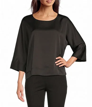34 Dolman Sleeve Crew Neck Satin Blouse by Investments
