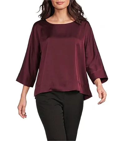 34 Dolman Sleeve Crew Neck Satin Blouse