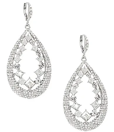 Silver Tone Pave Pear Orbital Earrings