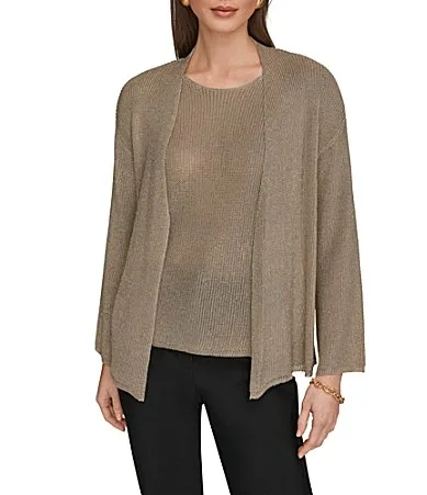 Long Sleeve Metallic Cardigan Sweater by Donna Karan