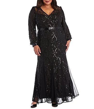 Sequin Mesh Long Dress by R&M Richards