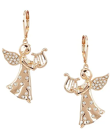 Crystal Pave Musical Angel Drop Earrings by Merry & Bright