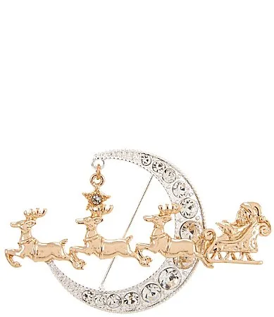 Flying Santa Over the Moon Two Tone Pin by Merry & Bright