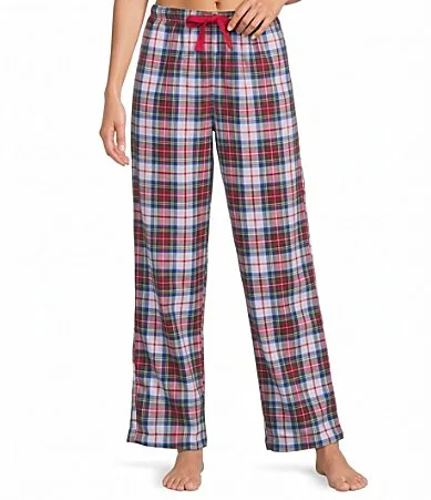 Flannel White Plaid Print Drawstring Elastic Waist Holiday Sleep Pants by Sleep Sense