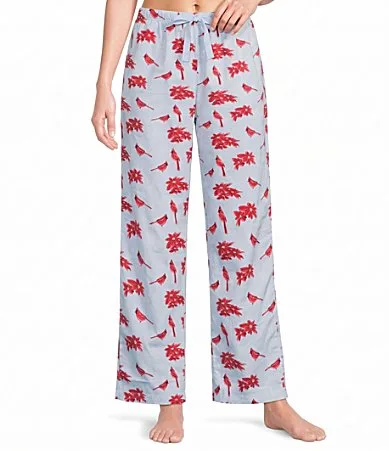 Blue Cardinal Print Flannel Drawstring Tie Holiday Sleep Pants by Sleep Sense