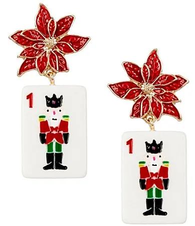 Poinsettia Christmas Mahjong Drop Earrings by Merry & Bright