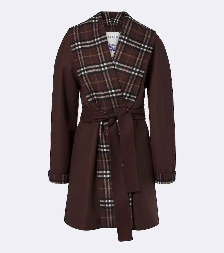 Burberry Check Belted Wool Coat by Burberry