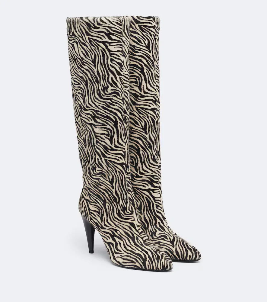 Jany Zebra-Print Calf Hair Knee-High Boots by Isabel Marant