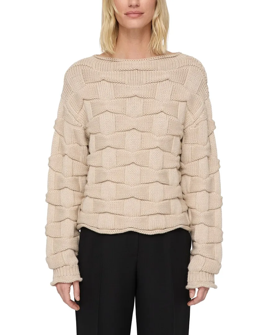 Chunky Basket Stitch Bateau Neck Wool Sweater by Lafayette 148 New York