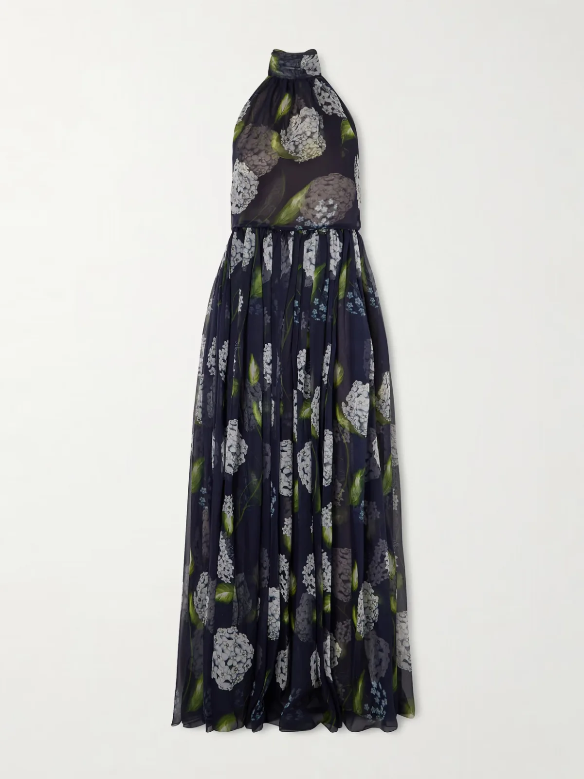 - Floral-print Gathered Silk-chiffon Halterneck Gown -