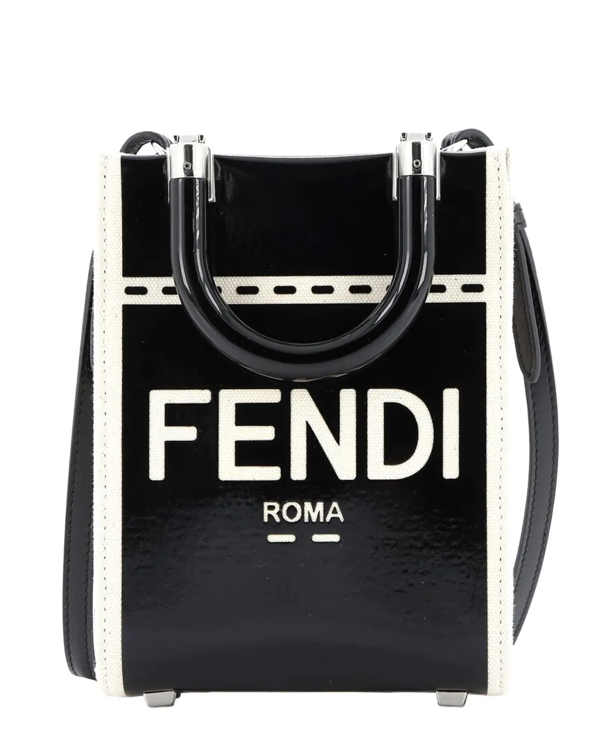 Black & White Patent Leather & Canvas Sunshine Shopper Tote (authentic Pre-Loved) by FENDI