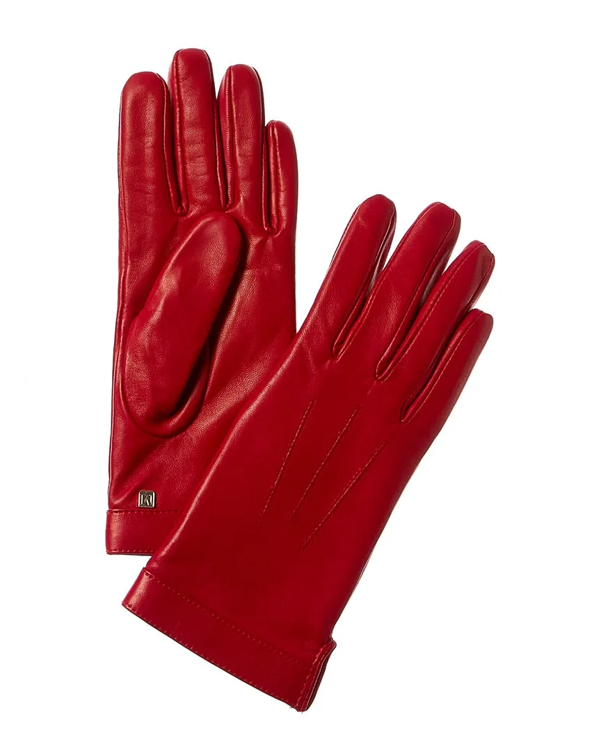 Logo Cuff Cashmere-Lined Leather Gloves by Bruno Magli