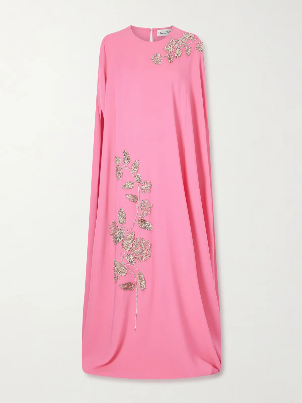 - Cape-effect Embellished Silk-blend Gown -