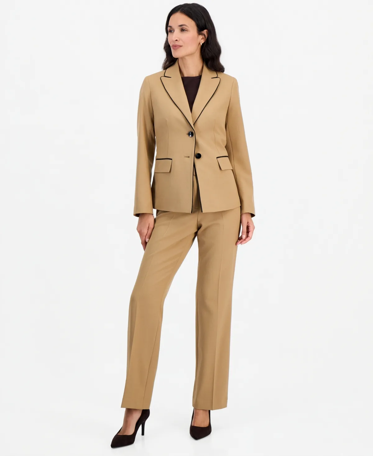 Kate Two-Button Contrast Piping Jacket and Pants 2-Piece Suit by Le Suit