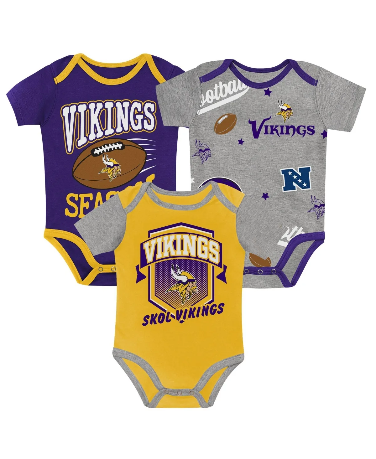 Minnesota Vikings First Round Pick Short-Sleeve Bodysuits, 3-Piece Set by Outerstuff