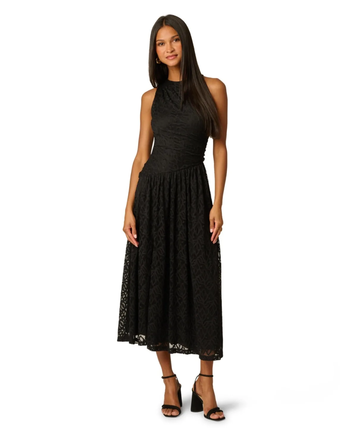 Halter Lace Midi Sleeveless Side Slit Dress by Adrianna Papell