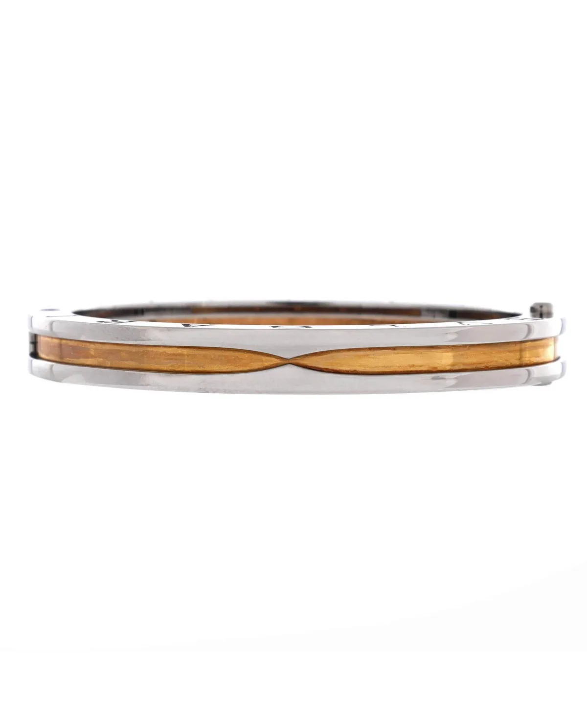 Pre-Owned Bvlgari B.Zero1 Hinged Bangle Bracelet - 18k Yellow Gold, Stainless Steel by BVLGARI