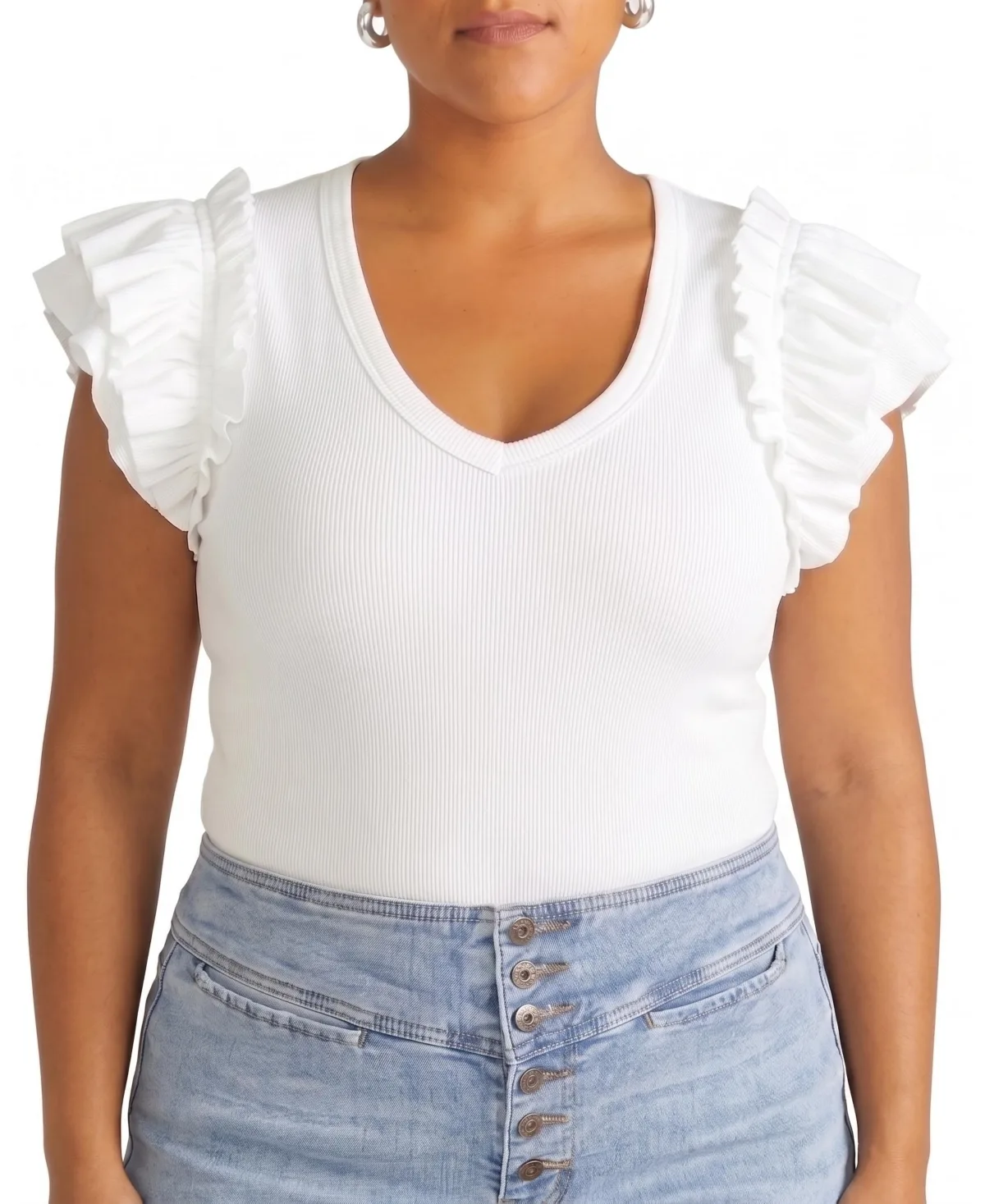 Magnolia V-Neck Ribbed Ruffle Top by Universal Standard