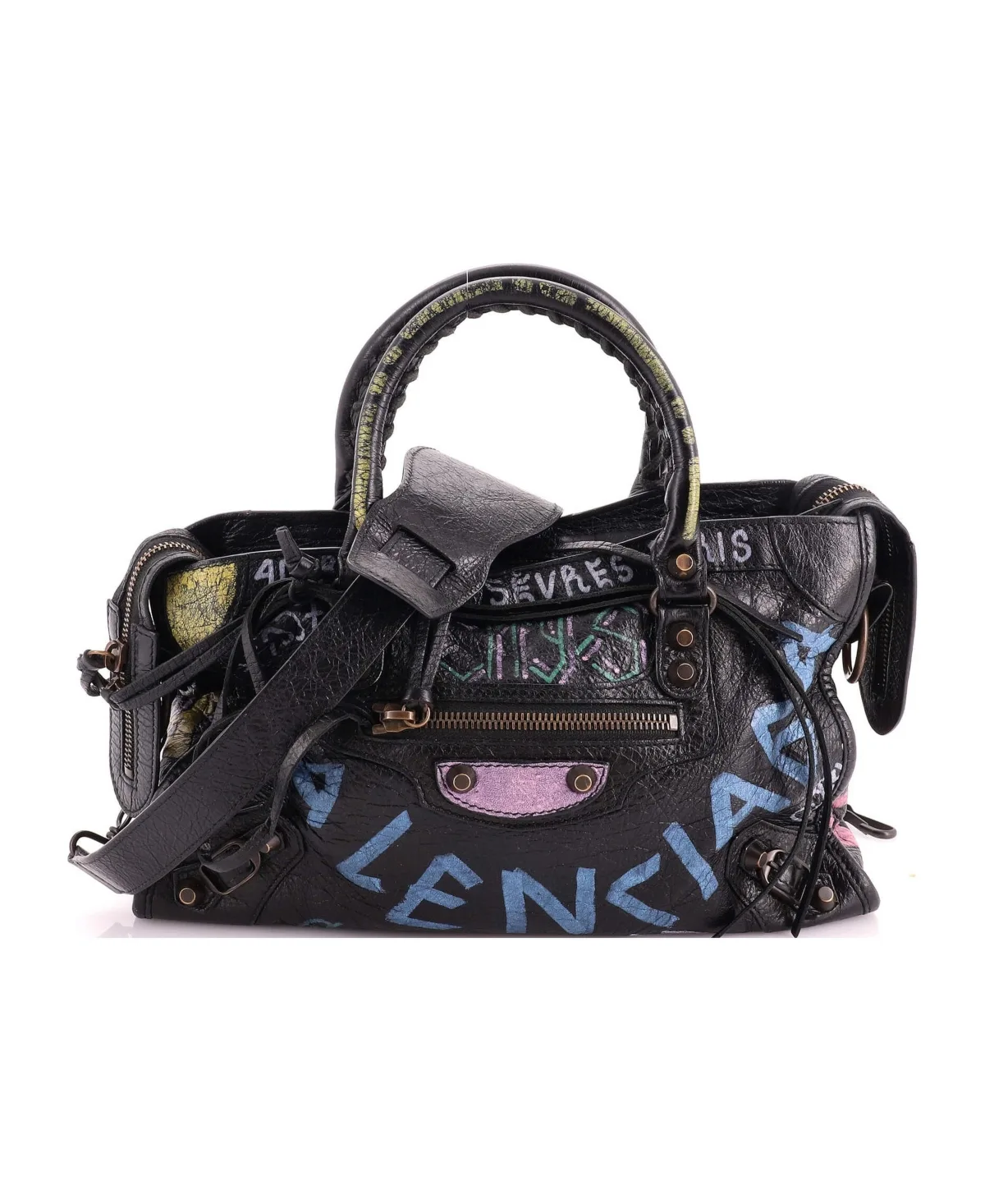 Pre-Owned Balenciaga Small City Graffiti Classic Studs Bag Leather by Balenciaga
