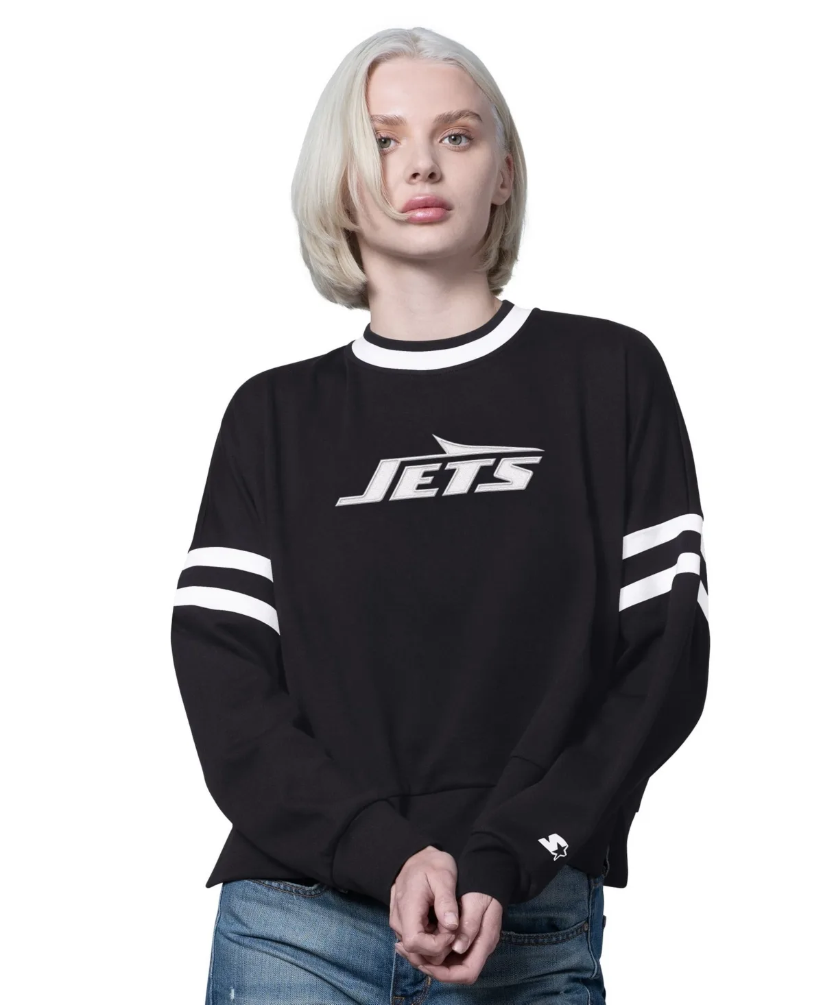 New York Jets Rally Drop Shoulder Cropped Sweatshirt by Starter