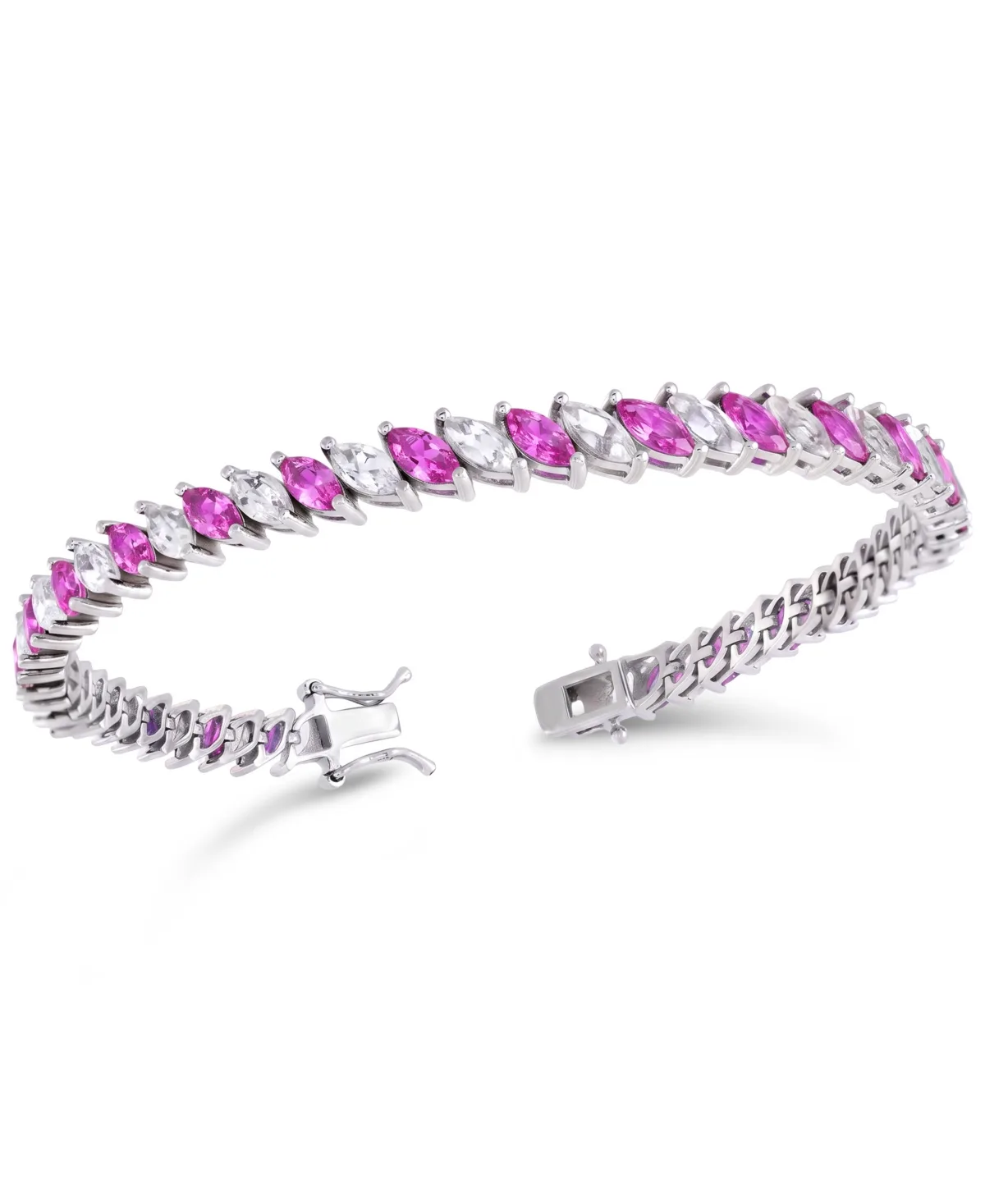 Lab-Grown Pink Sapphire and Lab-Grown White Sapphire Tennis Bracelet (7 ct. t.w. and 7-1/4 ct. t.w.) in Sterling Silver by Macy's