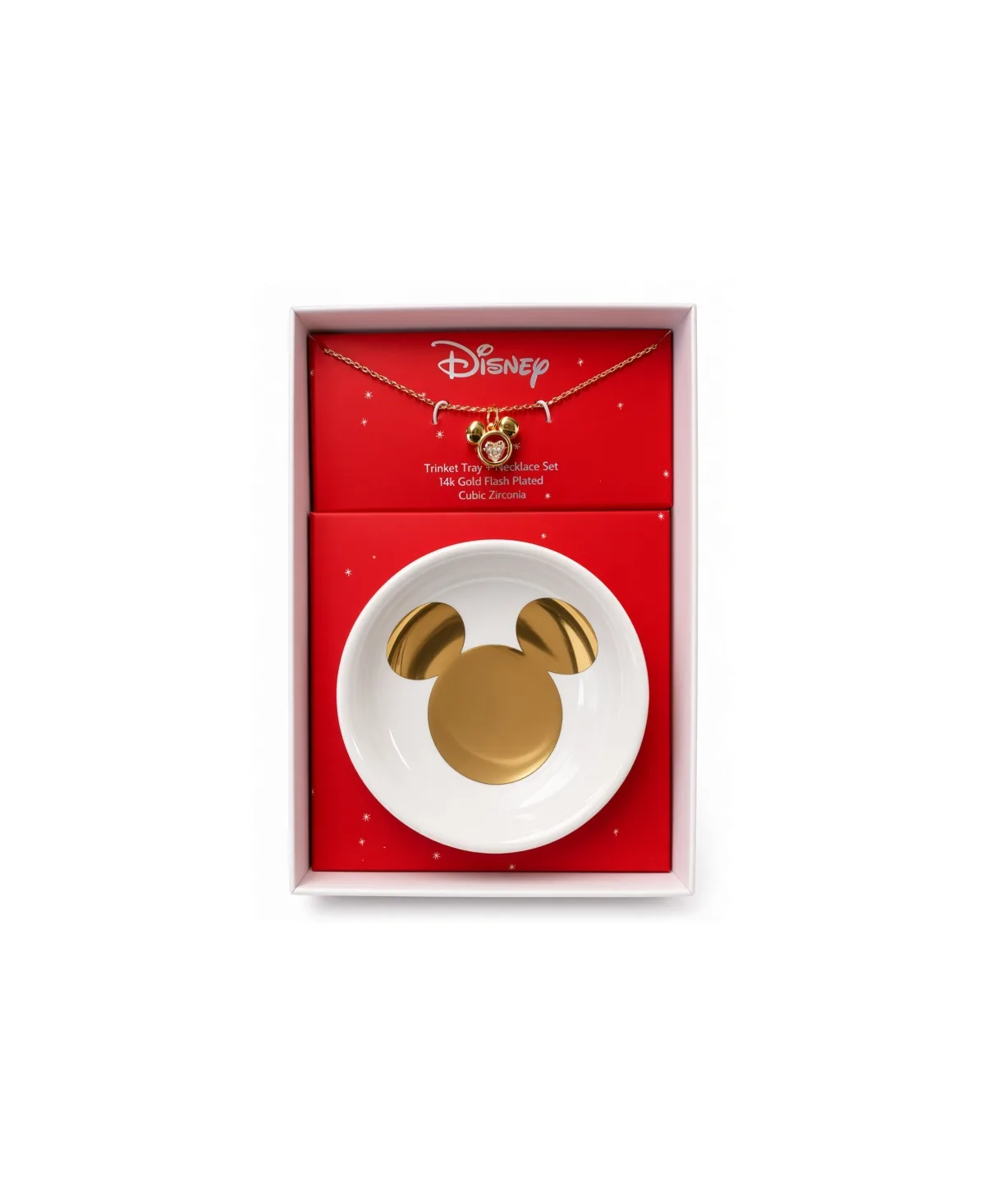 Cubic Zirconia Gold-Tone Mickey Mouse Heart Necklace and Trinket Tray, 2-Piece Set by Disney