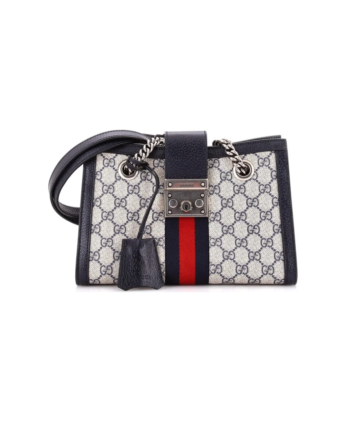 Pre-Owned Gucci Small Padlock Chain Tote Gg Coated Canvas with Leather by Gucci