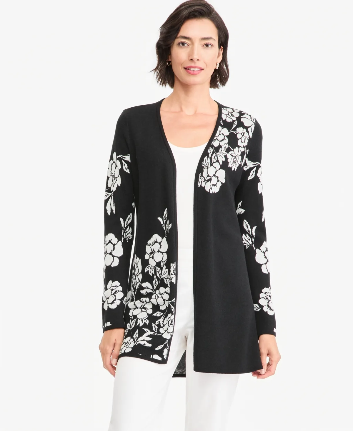 Printed Open-Front Cardigan by JM Collection