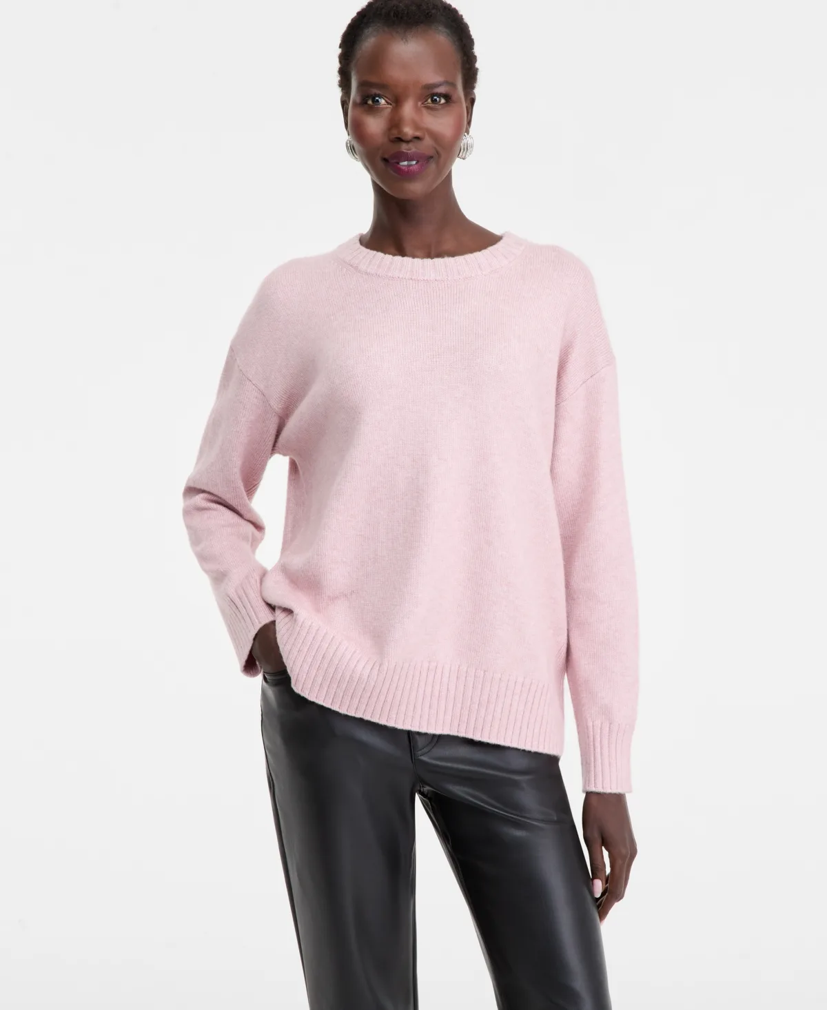 Ribbed-Trim Crewneck Pullover Sweater by INC International Concepts