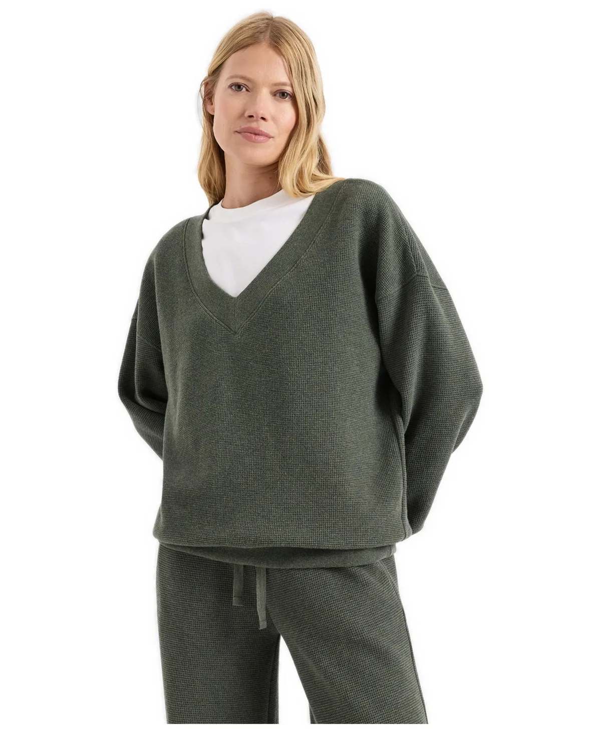 Luxe Organic Cotton Waffle Knit V-Neck Long-Sleeve Top by Pact