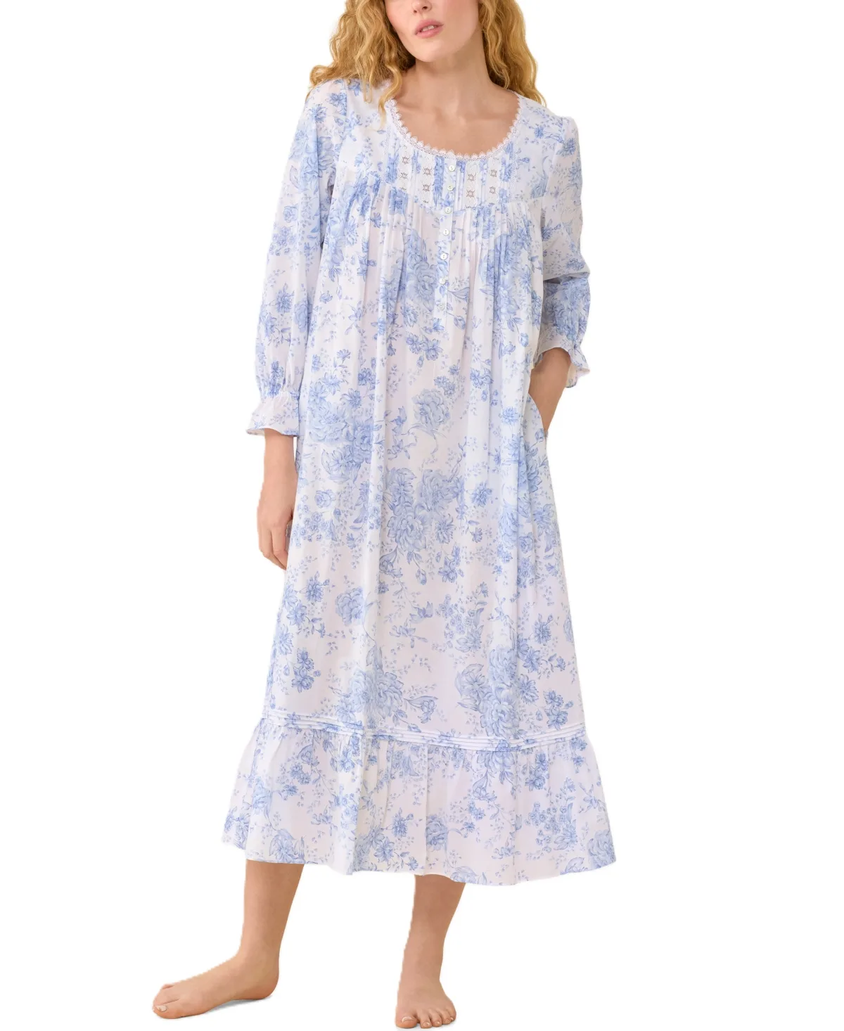 Carolyn Briarwood Long-Sleeve Button-Front Floral-Print Nightgown by Eileen West