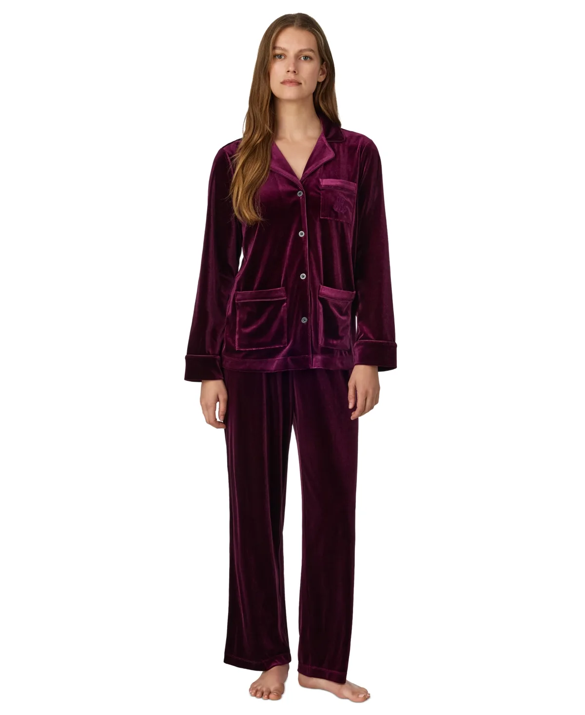 Lauren Ralph Lauren Velvet Long-Sleeve Notch Collar Top and Pants 2-Piece Set by Ralph Lauren
