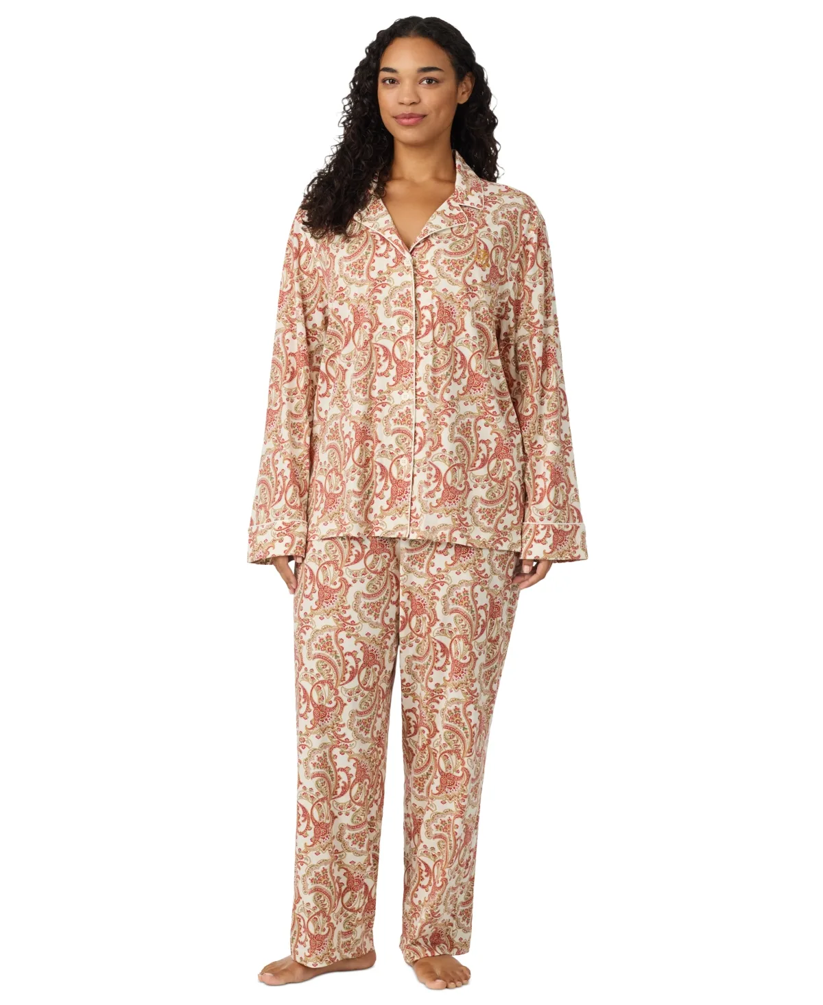 Lauren Ralph Lauren Paisley Long-Sleeve Notch-Collar Top and Pants Pajama Set 2-Piece by Ralph Lauren