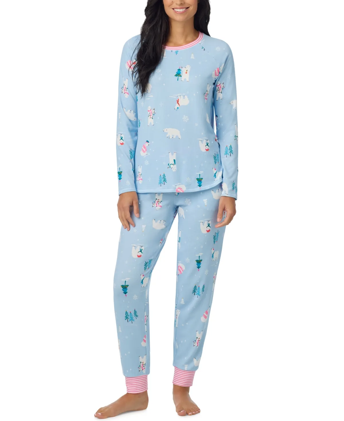 Cuddl Duds Long-Sleeve Brushed Sweater Knit Jogger Top and Pants 2-Piece Set