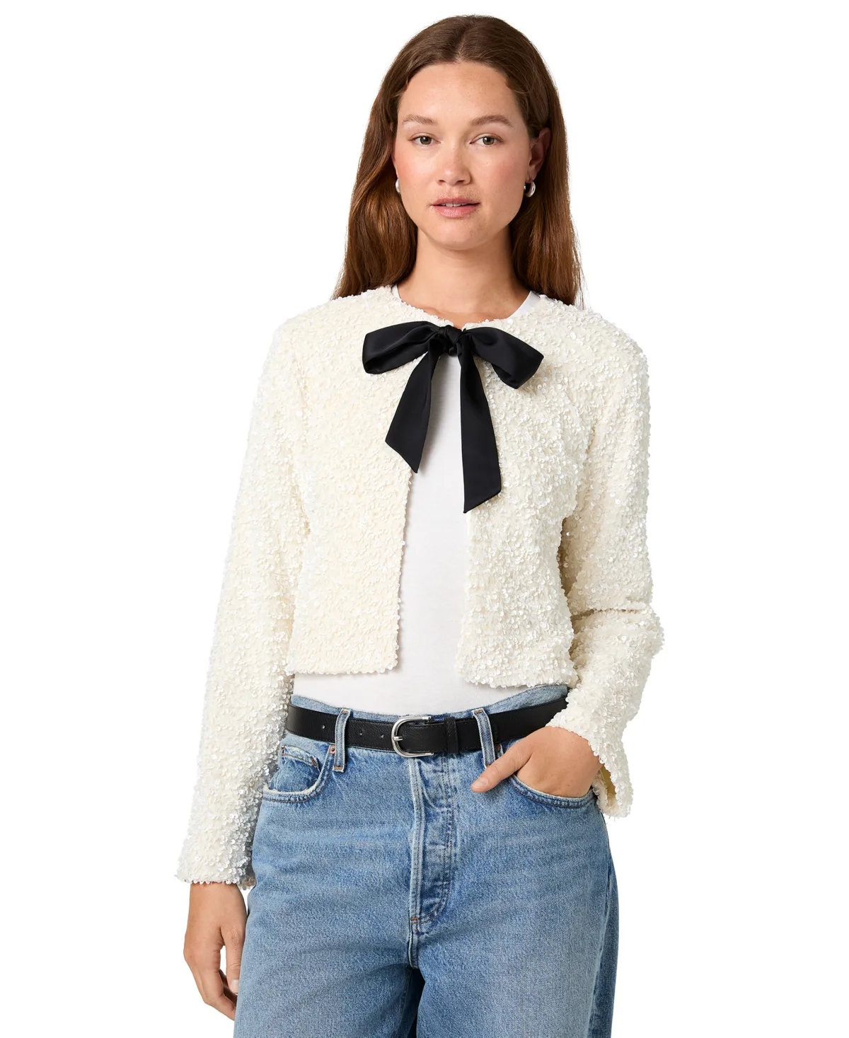 French Connection Sequin Velvet Crop Long-Sleeve Top by French Connection