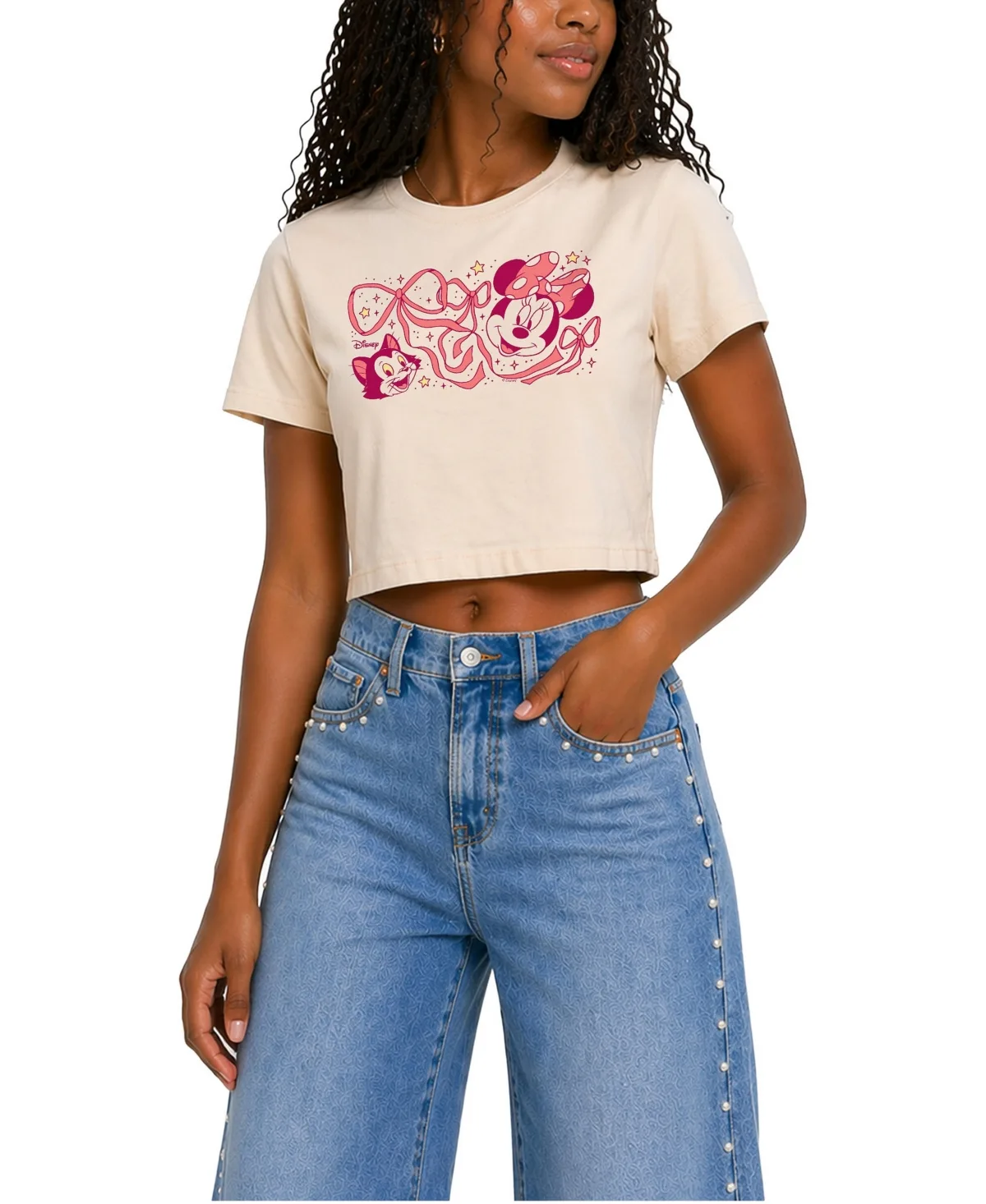 Disney Minnie and Figaro Bows Cropped Graphic T-Shirt